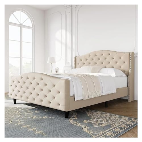 King/Queen Size Velvet Plush Cushioned Platform Bed, Double Bed Compatible with Adults and Teenagers, Stylish and Elegant,beds