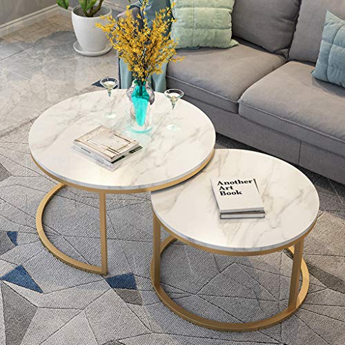 Set of 2, Nest of Tables Marble l Modern Coffee Table Round Sofa Side Occasional End Table Living Room Balcony l Nesting Tables (1 Large and 1 Small)