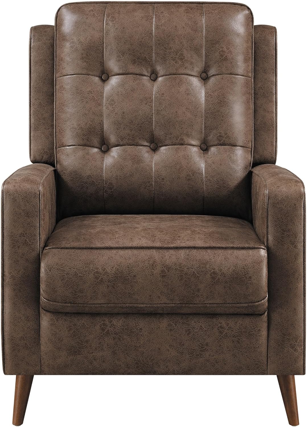 Benjara BM295080 31 in. Push Back Faux Leather Recliner with Tufted & Tapered Legs Brown