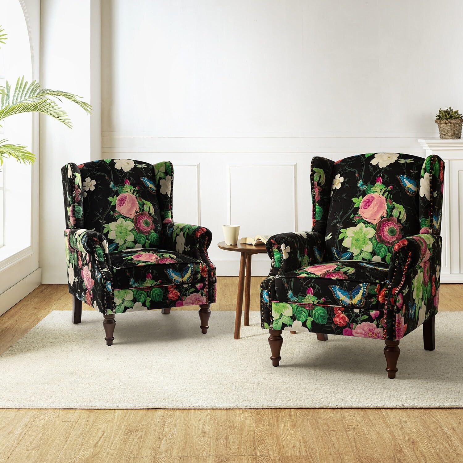 HULALA HOME Gott Transitional Style Armchair with Spindle Legs Set of 2 by Black