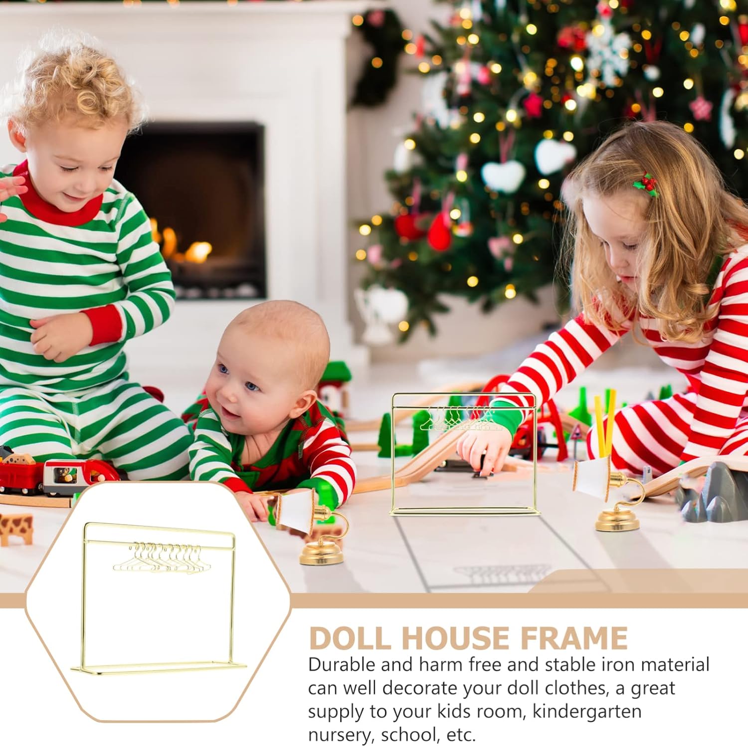 NUOBESTY 1 Set Doll Dress Rack Doll Clothes Hanger Garment Display Rack Doll House Furniture Accessories for Kids Party Supplies - Golden