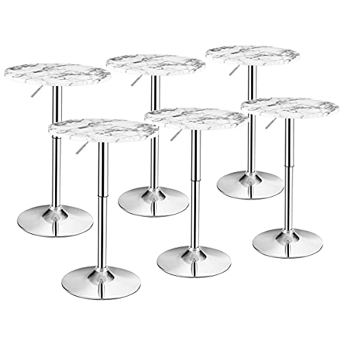 Giantex Round Pub Table Height Adjustable, 360° Swivel Cocktail Pub Table with Sliver Leg and Base for Home, Bar Table(4, White)
