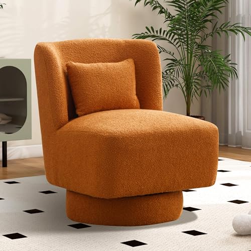 Aoiy & Wifon Comfy Swivel Accent Chair, Modern Living Room Accent Chair, 360 Degree Swivel Barrel Chairs for Living Room, Boucle (Ivory)