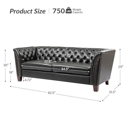 HULALA HOME Tufted Genuine Leather Sofa Couch 2-Seater Chesterfield Sectional Sofa for Living Room, Burgundy