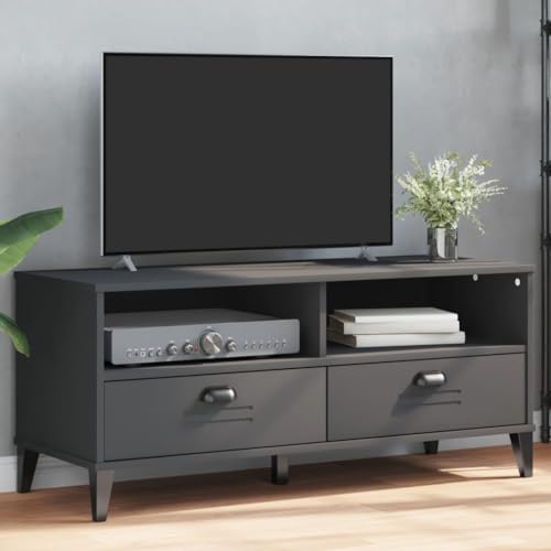 TV Stand Anthracite Gray Solid Wood Pine,Industrial Wooden TV Cabinet with Spacious Storage and Display Function for Living Room Living Room Furniture