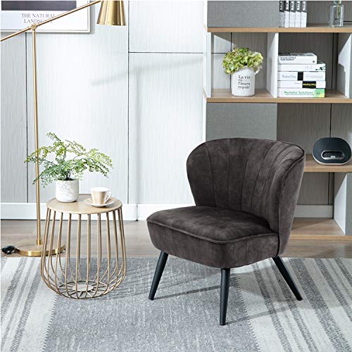 DUHOME Living Room Chair Armless Slipper Accent Chair Sofa Chair Reading Chair Upholstered Velvet Fabric for Bedroom Dark Grey