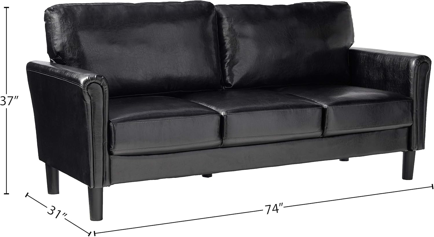 Flash Furniture Bari Upholstered Sofa in Black LeatherSoft