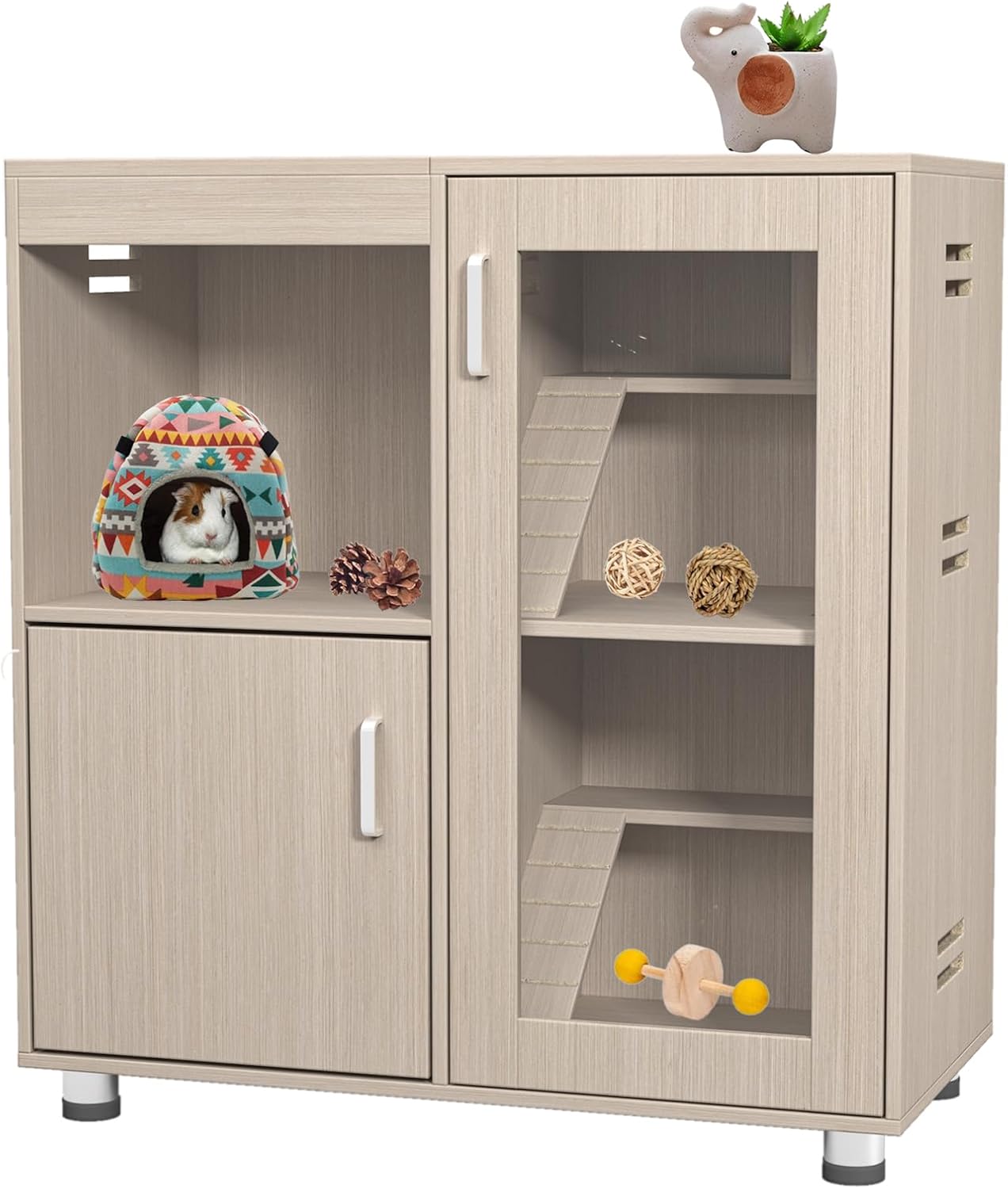 4-Tier Hamster Cage Furniture with Storage Cabinet Small Animal Cage, House for Rat Chinchilla, Easy View Acrylic Windows, Openable Top, Living World Deluxe Habitat for Hedgehog Gerbil & Rat.