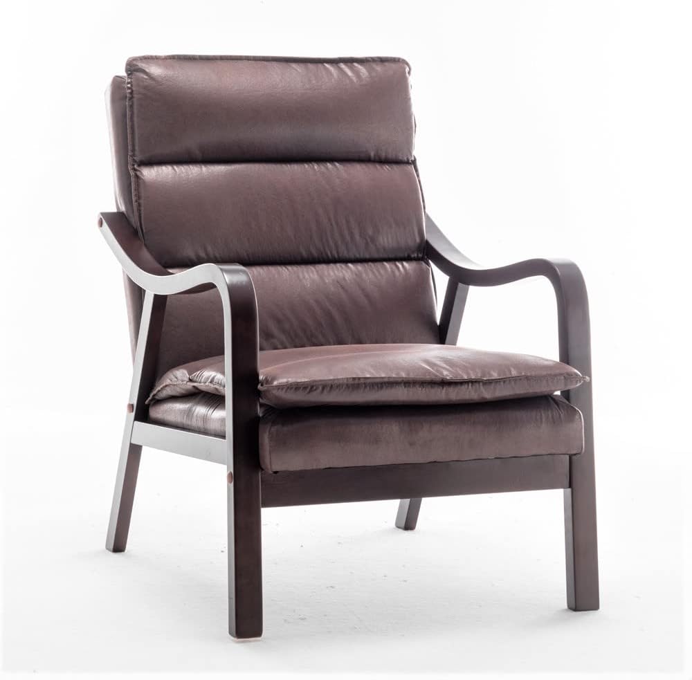 US Pride Furniture Vintage-Inspired Armchair with Open-Framed Arm Design, Mid Century Modern Accent Chair for Living Room, Bedroom or Office, Microfiber, Dark Brown