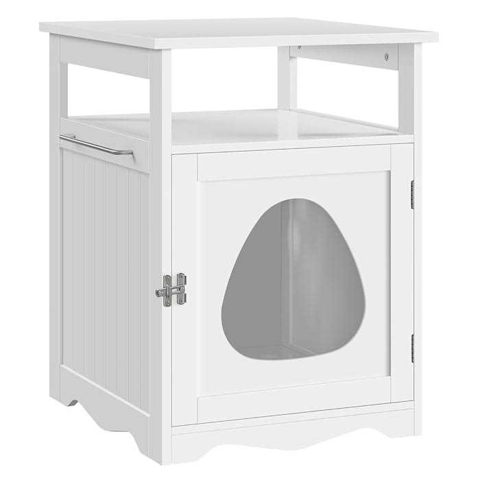 Topeakmart White Wooden Cat Litter Box with Open Shelf - Pet Supplies online store