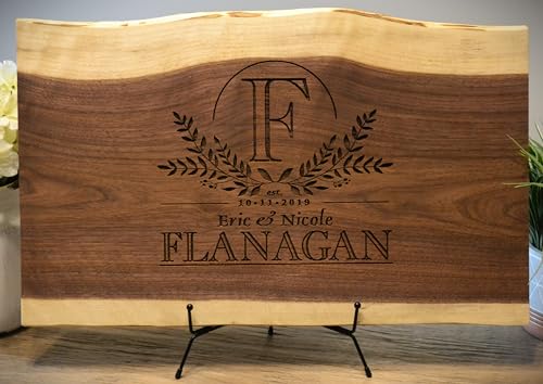 Personalized Walnut Live Edge Wood Sign Display Gift - Rustic Engraved Family Last Name Wedding Anniversary Housewarming Welcome Cabin House Door Awards Events Christmas Birthday (CUSTOMIZE YOUR OWN)