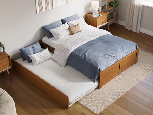 AFI Concord Twin Size Platform Bed with Footboard & Twin Trundle in Walnut