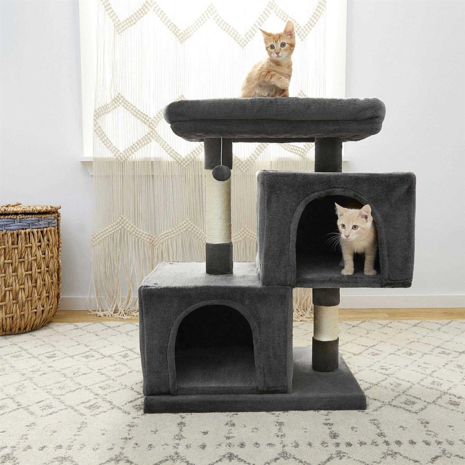 Frisco 33-in Faux Fur Cat Tree Condo - Pet Supplies online store