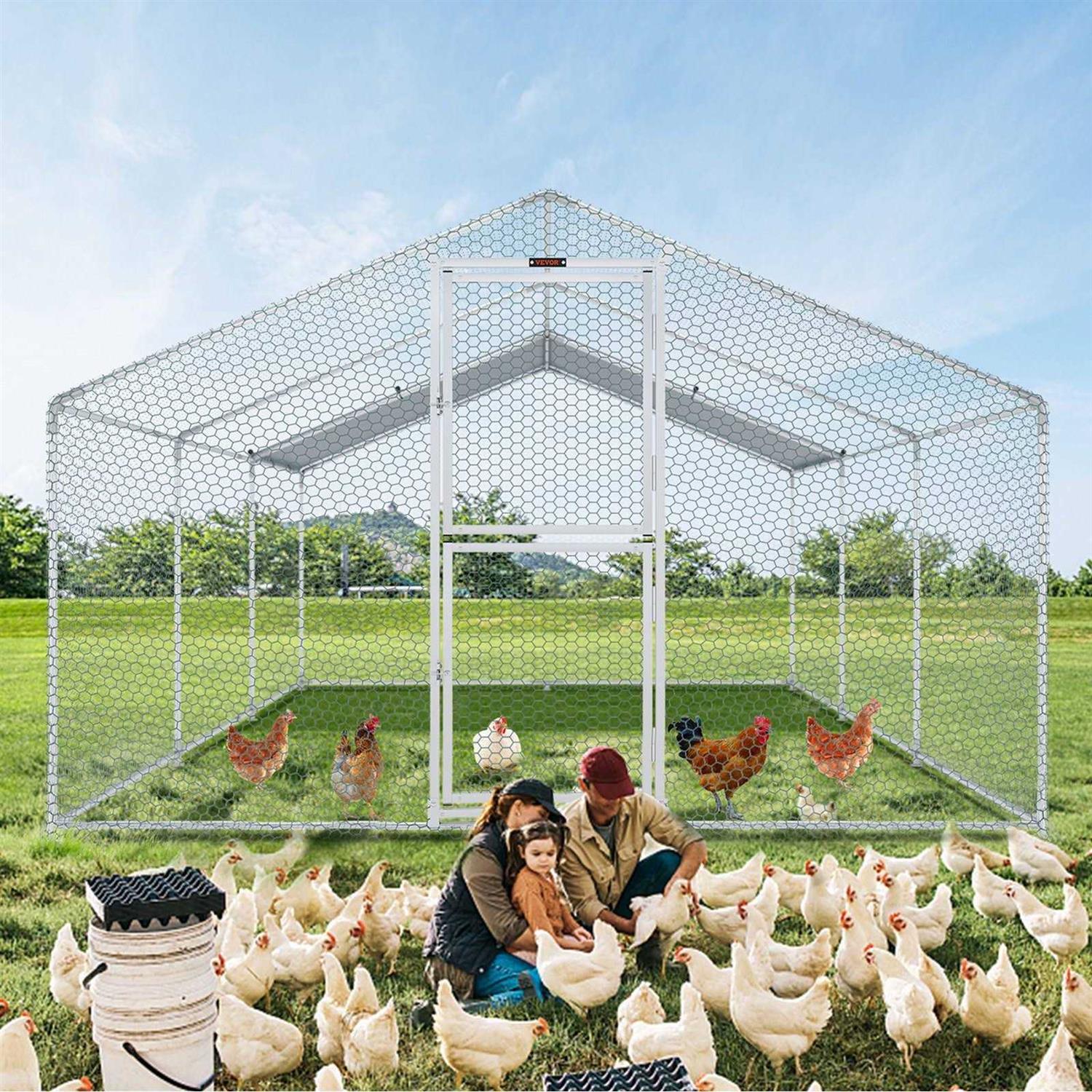 VEVOR Large Metal Chicken Coop with Run Walkin Poultry Cage for Yard Waterproof Cover - Pet Supplies online store