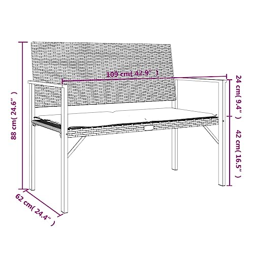 2-Seater Patio Bench Black Poly Rattan Outdoor Benches Garden Benches Patio Benches Bench with Backrest Rattan ottoman