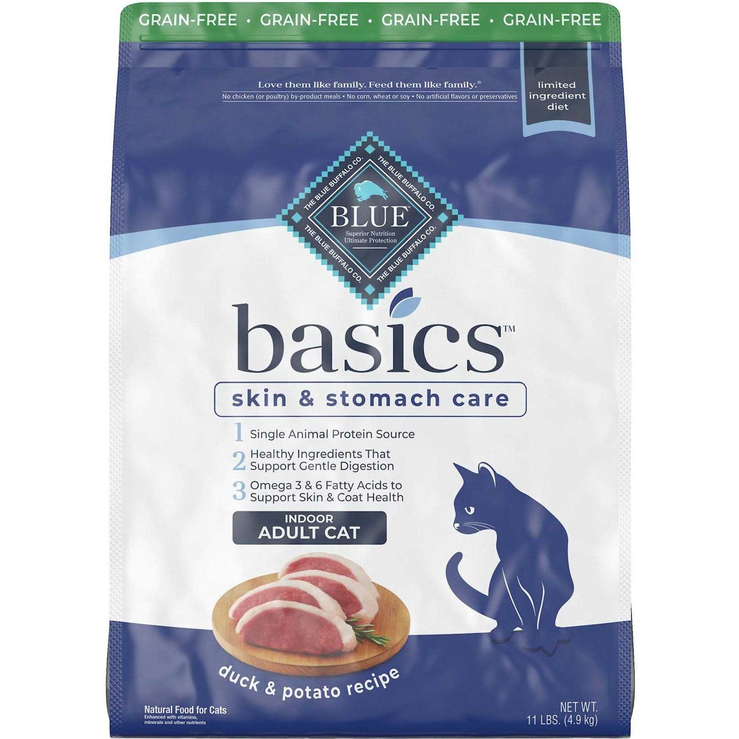 Blue Buffalo Basics Skin & Stomach Care Grain Free Indoor Adult Dry Cat Food Duck & Potato - Pet Supplies online store