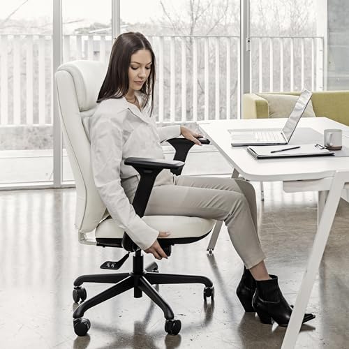 WELLNEW Posturelift Ergonomic Office Chair. Patented Lumbar Support for Posture and Lower Back Pain. Comfortable Vegan Leather, Home Computer Executive Desk Chairs Long Hours Sitting All Day (Gray)