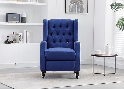 KINFFICT Wingback Recliner Chair Set of 2, Mid Century Push Back Accent Armchair with Side Pocket, Modern Lounge Chair Single Sofa Arm Chair for Living Room, Bedroom, Office, Navy