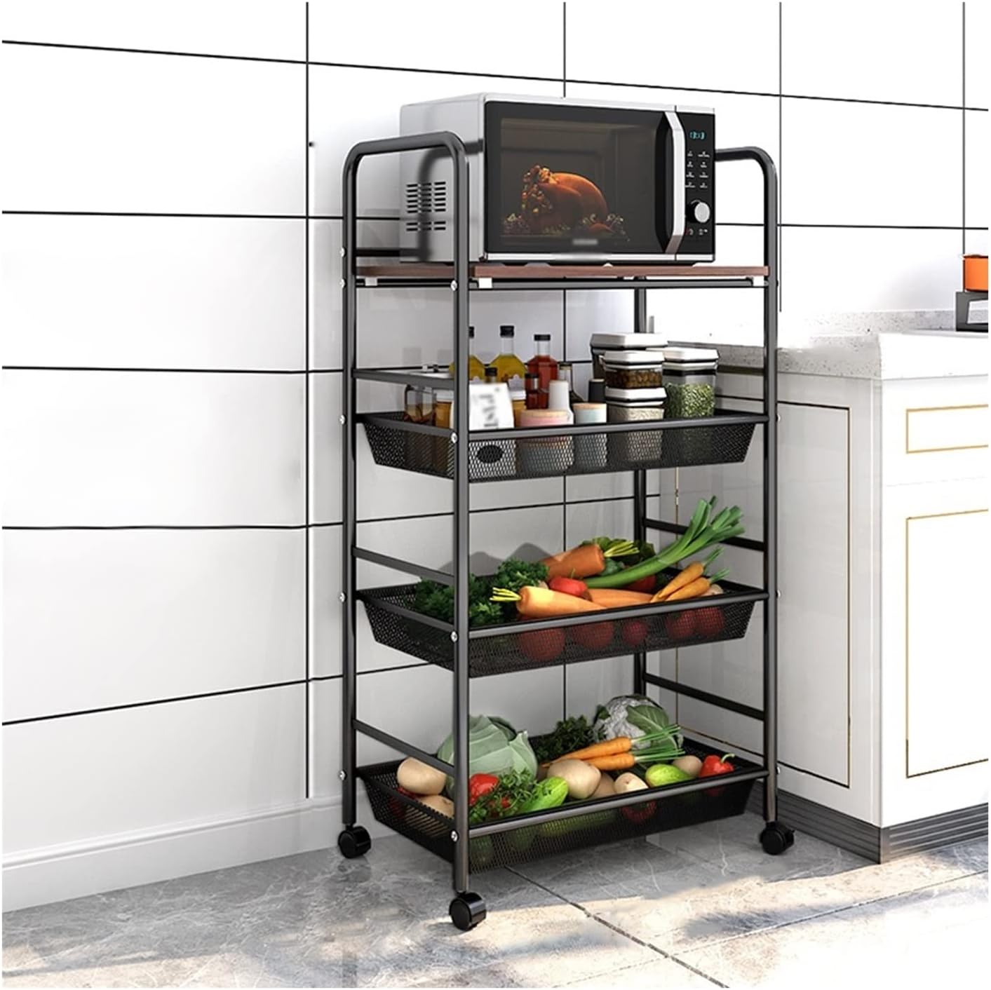 Kitchen Storage Cabinets Kitchen Crevice Storage Rack Floor-to-Ceiling Multi-Layer Trolley Fruit and Vegetable Rack Narrow Refrigerator Gap Storage Rack Shelf Kitchen Shelves