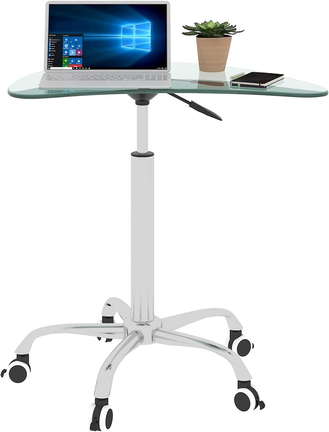 Adjustable Height Transparent Tempered Glass Table Desk Table with Lockable Wheels(Adjustable Range 24.2 