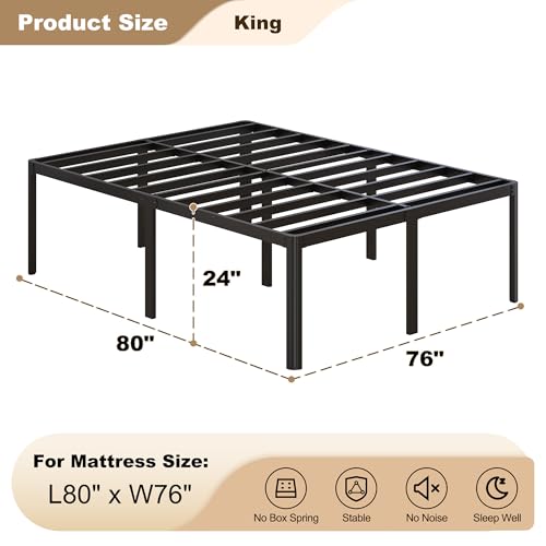 24 Inch High Twin Bed Frames with Rounded Corner, Heavy Duty Metal Twin Platform Bed Frame Under-Bed Storage Space, No Box Spring Needed, Noise Free, Easy Assembly, Black