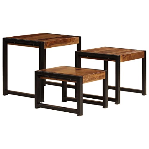 Home Decor Sofa Table, Industrial Coffee Tables, Nesting Tables 3 pcs for Living Room, Bedroom, Balcony, and Office, Solid Sheesham Wood