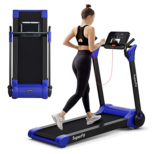 Goplus 2.25HP Folding Treadmill, Electric Superfit Treadmill W/LED Display, APP Control, Blue Tooth Speaker and Device Holder, Compact Jogging Walking Running Machine for Home & Office