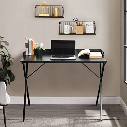 FurnitureR Computer Desk Study 43.3'' Writing Table with Storage Shelves for Home Office, Metal Frame Laptop Table Industrial Style Office Desk, Rustic Brown