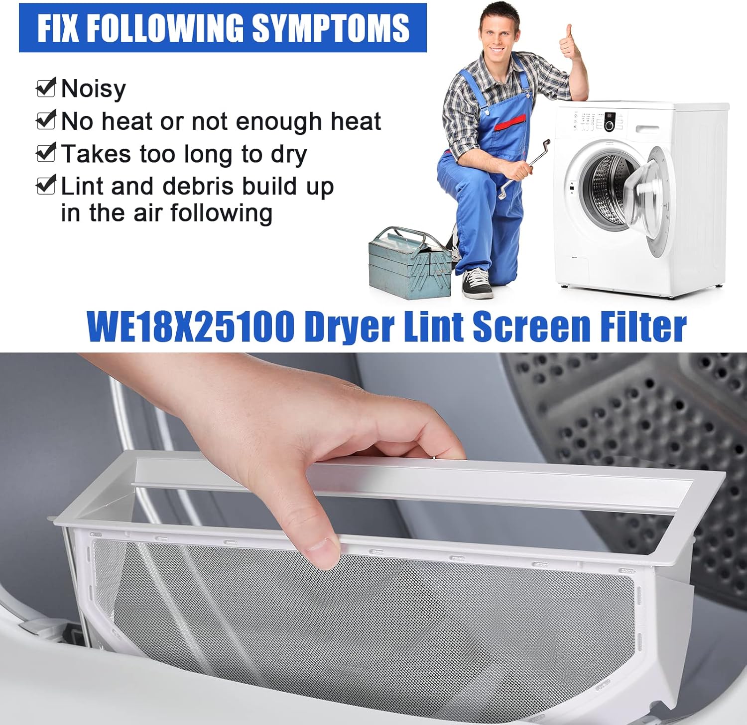 WE18X25100 Dryer Lint Screen Filter Replacement Part by FreeCat,Compatible with GE & Hotpoint Dryer-Replaces WE18M19 WE18M28 WE18M25 AP6037511 PS11767017 DE5100