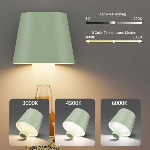 2 Pack LED Bottle Lamp 5500mAh Battery Portable Table Lamp Cordless IP54 Waterproof Green Wine Bottle Light for Restaurant Dining Bar (Green)