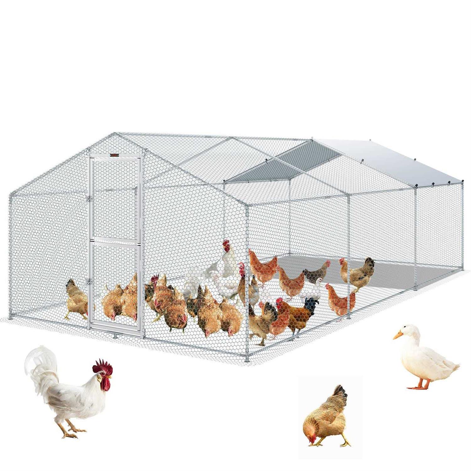 VEVOR Large Metal Chicken Coop with Run Walkin Poultry Cage for Yard Waterproof Cover - Pet Supplies online store