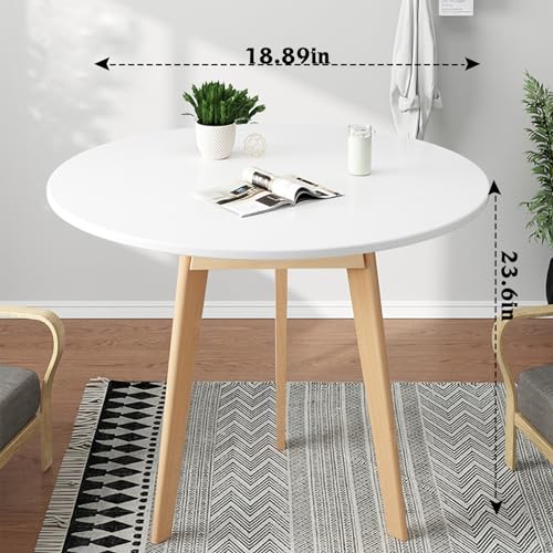 Round Dining Table for 2-4 Person - Mid Century Modern Coffee Table with Solid Wood Stable Triangle Legs Small Kitchen Table for Small Space Eating Table (White, 23.6