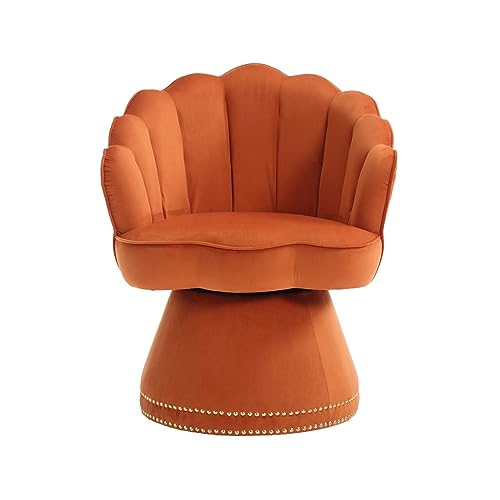 Swivel Cuddle Barrel Chair, Comfy Round Velvet Accent Club Chair Leisure Armchair for Living Room, Beige