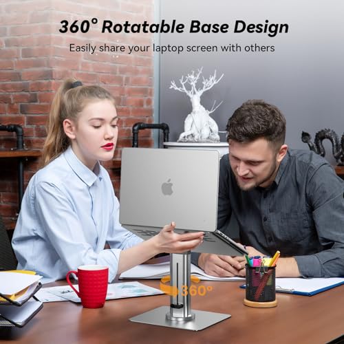 ULT-WIIQ Telescopic Laptop Stand for Desk Adjustable Height and Angle Swivel Laptop Stand with 360 Rotating Base Ergonomic Aluminum Laptop Stand Riser for 11-17.3 inch Laptop Silver