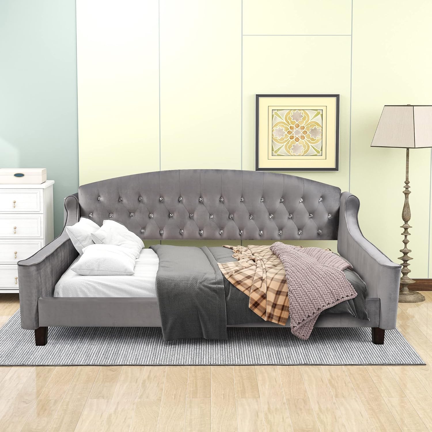 Gray Modern Luxurious Tufted Button Sofa Bed