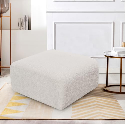 Meridian Furniture 103Cream-Ott Arc Collection Modern | Contemporary Ottoman with Soft Cream Velvet, Deep Channel Tufting, Modular for Limitless Configurations, 31