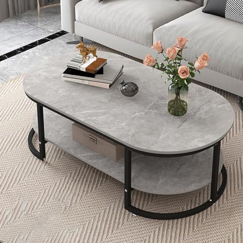Coffee Table-Oval Table with Open Shelving for Storage and Display 2 Tier Sofa Table, Metal Frame, Sturdy and Easy Assembly, for Living Room, Home Office (Color : Dark Gray)