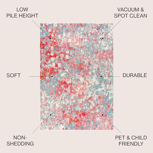 JONATHAN Y CTP108B-8 Contemporary POP Modern Abstract Blue/Red 8 ft. x 10 ft. Area-Rug, Bohemian, Easy-Cleaning, for Bedroom, Kitchen, Living Room, Non Shedding