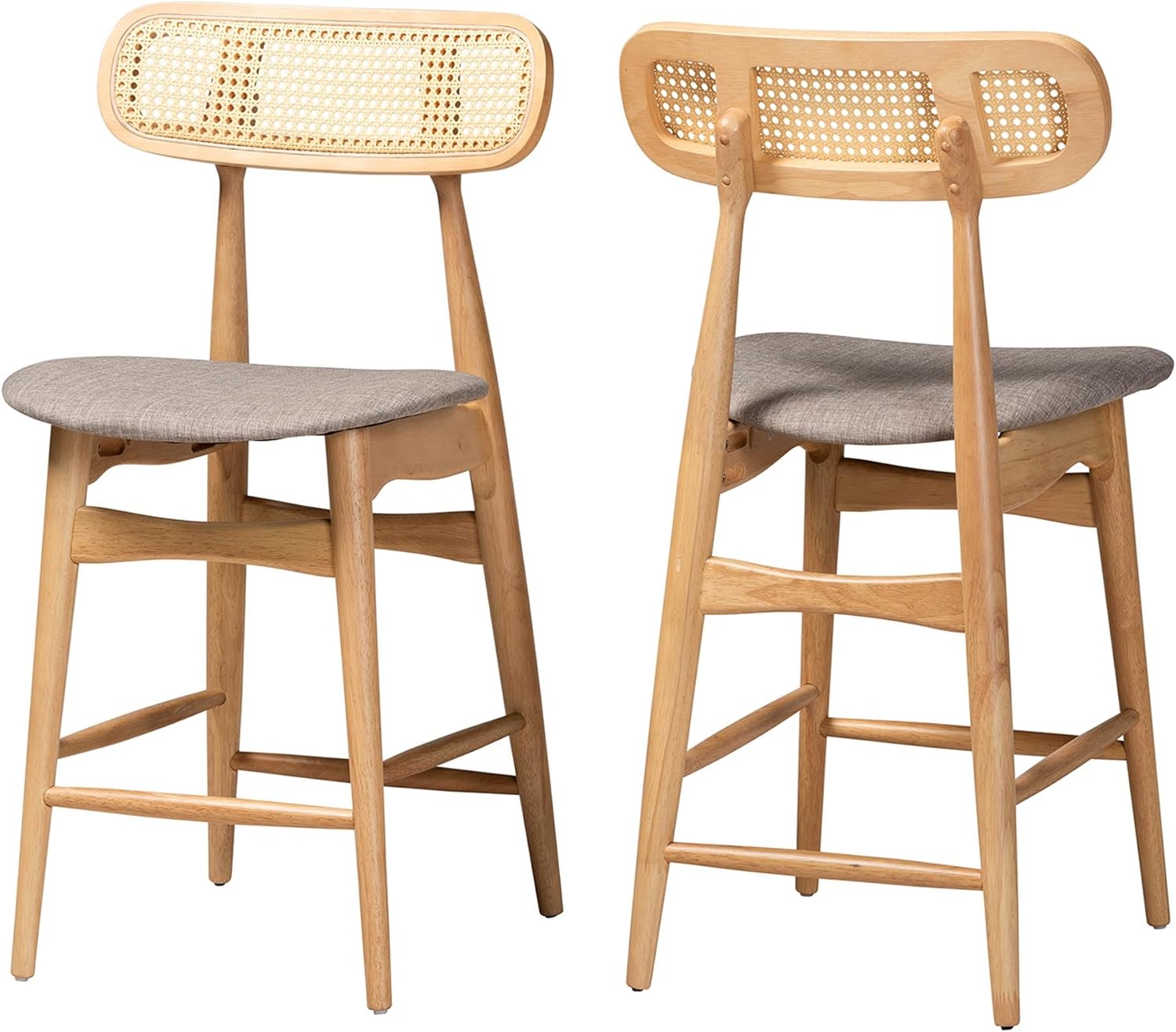 Baxton Studio Tarana Counter Stools, Set of 2, Grey/Natural Oak/Light Brown