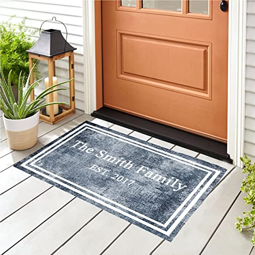 Doormat with Family Name Personalized Rustic Wood Door Mat Customized Welcome Mat Indoor Outdoor Entrance Front Door Mat Non Slip Rubber Backing Washable 30