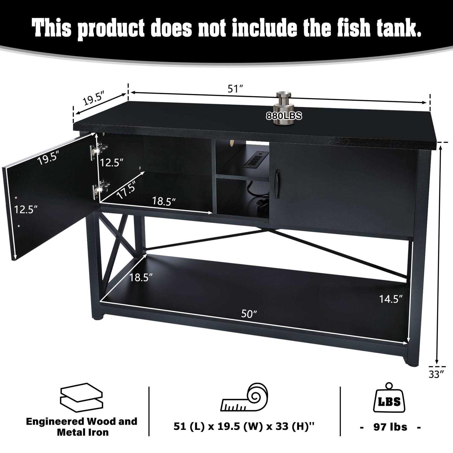 Tc-homeny 55-75 Gallon Aquarium/Fish Tank Stand 2 layers with Cabinet and Charging Station/Power Outlets - Pet Supplies online store