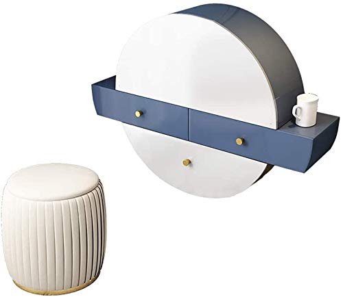 Makeup Vanity Table for Women Girls, Nordic Modern Light Luxury Wall-Mounted Dressing Table Cubicle Round Storage Cabinet Integrated with Mirror Stool(Color:Style 1), GAOXYUAN2025631