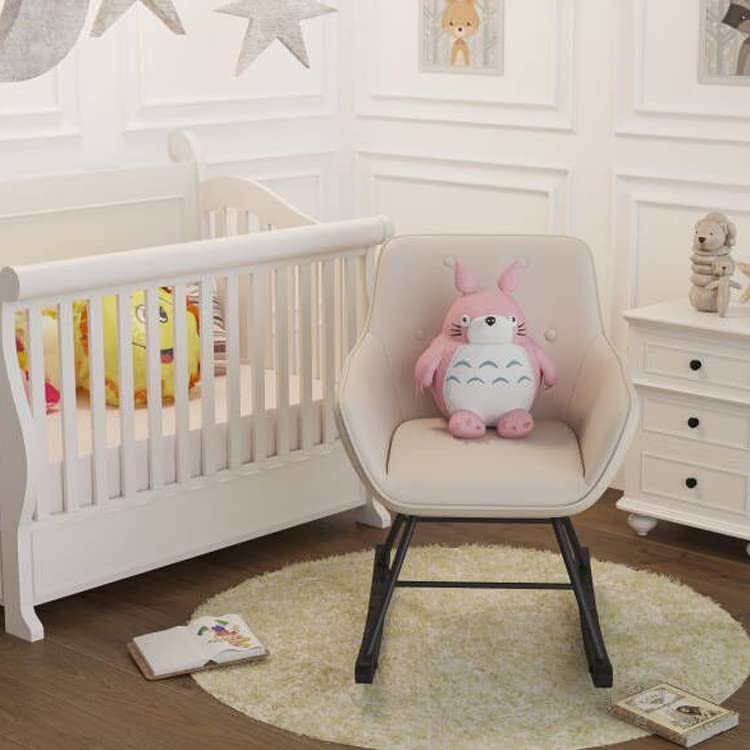 Aklaus Accent Chairs Set of 2,Upholstered Living Room Chairs with Solid Wood Legs,Comfy Single Side Chairs Arm Chairs Button Tufted Accent Rocking Chair for Living Room Bedroom Light Grey