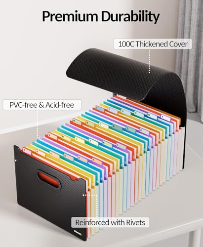 Sooez 26-Pocket Accordion File Organizer with Unobstructed A-Z Tabs, Premium Expanding File Folder, Tax Receipt Document Organizer Storage for Letter/A4 Size Paper, School Office & Home Supplies