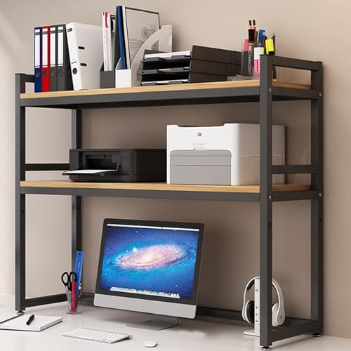 2 Tier Multipurpose Countertop Hutch Bookshelf - Metal Desktop Bookcase For Computer Desk, Adjustable Desk Organizer Rack, Desk Books Storage Display Shelf, Office Open Rack Shelving ( Color : Black ,