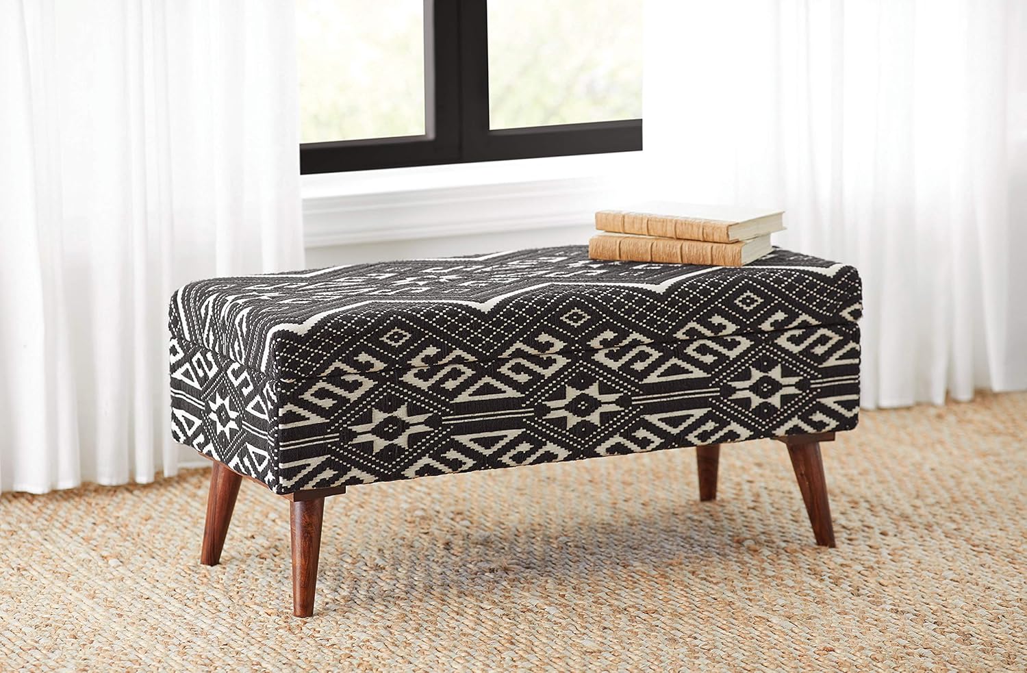 Coaster Furniture Upholstered Black and White Storage Bench 918490