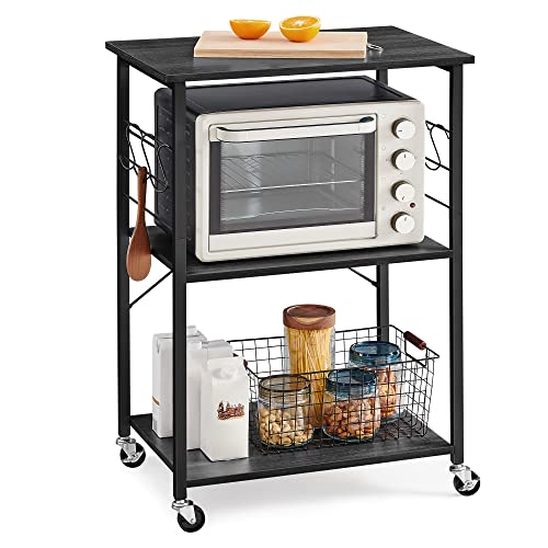 VASAGLE BRYCE Serving Cart, 3-Tier Kitchen Utility Cart on Wheels with Storage, for Living Room, Accent Furniture with Steel Frame, Industrial, Rustic Brown and Black ULRC78X