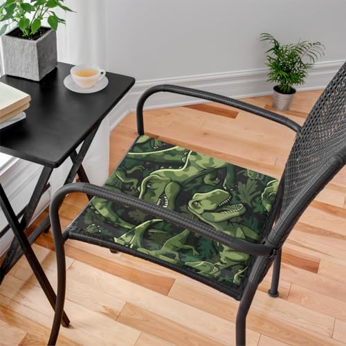 Green Camouflage Dinosaur Memory Foam Chair Cushion for Dining Chair Comfortable Seat Cushion Non Slip Kitchen Cafe Office Square Chair Pad