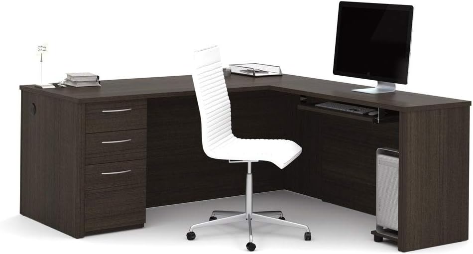 Bestar Embassy L-Shaped Desk with Pedestal, 72W, Dark Chocolate