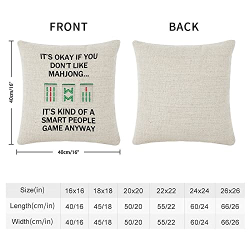 Mahjong Lover Gift, Chinese Style Mahjong Funny Throw Pillow Covers 16x16 Mahjong Farmhouse Christmas Pillow Case Cotton Linen for Couch Sofa Home Decor